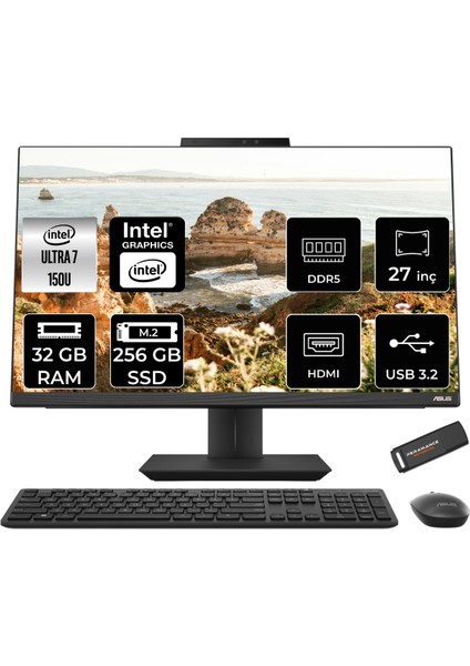 A5702 Intel Core Ultra 7 150U 32GB 256GB SSD 27" Fhd Fdos All In One Bilgisayar & Per4 USB Bellek A5702I7161TBB0DP316