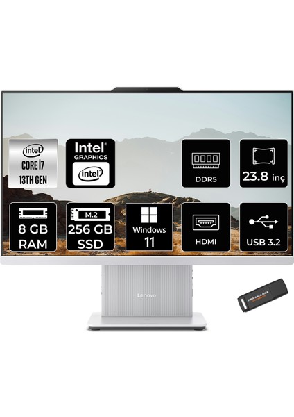 Ideacentre 24IRH9 Intel Core I7 13620H 8gb 256GB SSD 23.8" Fhd Windows 11 Home All In One Bilgisayar & Per4 USB Bellek F0HN0056TRP341