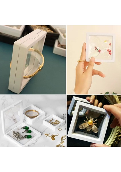 ® 7x7 cm Standlı 3D Takı Ziynet Hatıra Koleksiyon Saklama Kutusu Şeffaf Film Çerçevesi