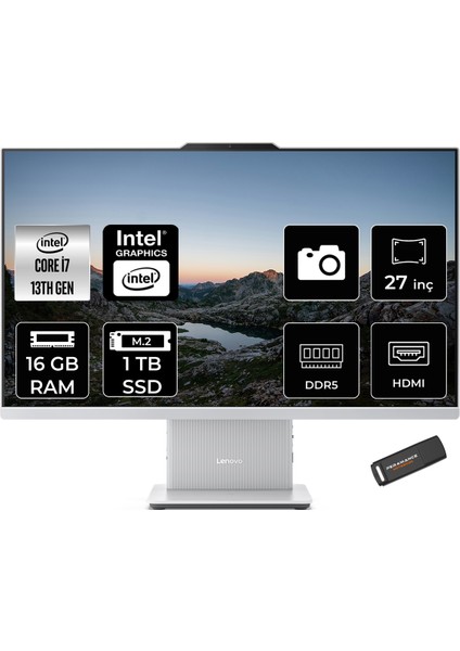 Ideacentre 24IRH9 Intel Core I7 13620H 16GB 1tb SSD 27" Fhd Fdos All In One Bilgisayar & Per4 USB Bellek F0HM004JTRP308