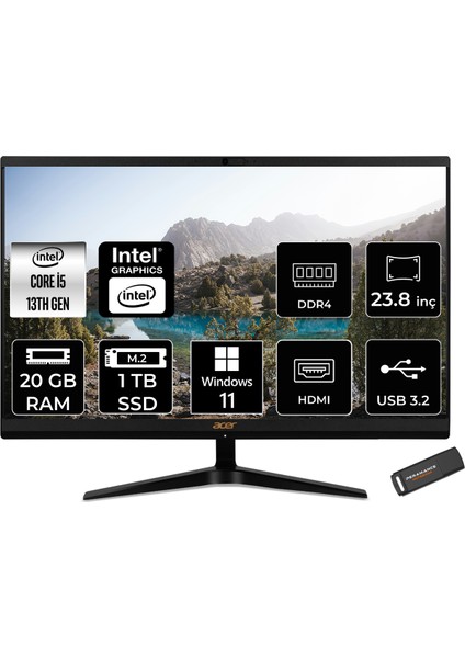 Aspire C24 Intel Core I5 1335U 20GB 1tb SSD 23.8" Fhd Windows 11 Pro All In One Bilgisayar & Per4 USB Bellek DQBKMEM006P418