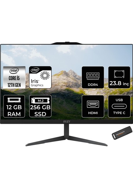 Msı Modern AM242 Intel Core I5 1235U 12GB 256GB SSD 23.8" Fhd Fdos All In One Bilgisayar & Per4 USB Bellek 12M838XTRP306