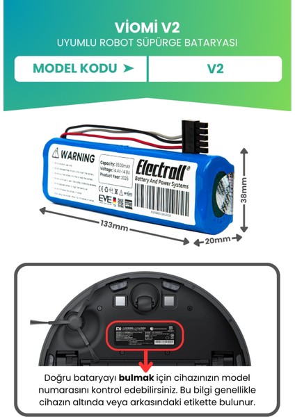 Viomi V2 Uyumlu Batarya (Ultra Yüksek Kapasite) 3500MAH Pil Robot Süpürge Bataryası Değişimi fiyatları