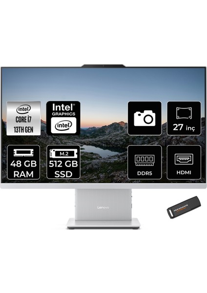Ideacentre 24IRH9 Intel Core I7 13620H 48GB 512GB SSD 27" Fhd Fdos All In One Bilgisayar & Per4 USB Bellek F0HM004JTRP327