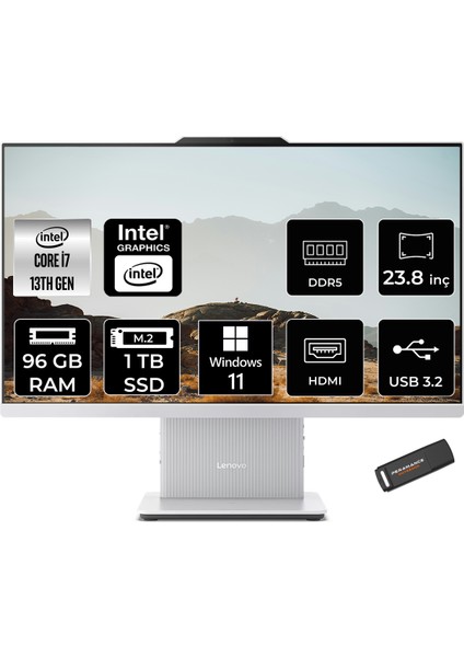 Ideacentre 24IRH9 Intel Core I7 13620H 96GB 1tb SSD 23.8" Fhd Windows 11 Home All In One Bilgisayar & Per4 USB Bellek F0HN0056TRP378