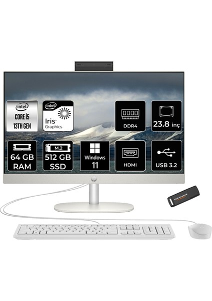 Proone 240 G10 Intel Core I5 1335U 64GB 512GB SSD 23.8" Fhd W11H All In One Bilgisayar & Per4 USB Bellek A1JZ0ESPN397