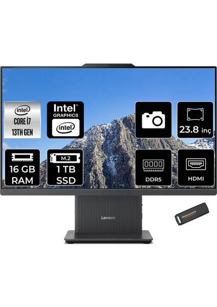 Ideacentre 24IRH9 Intel Core I7 13620H 16GB 1tb SSD 23.8" Fhd Fdos All In One Bilgisayar & Per4 USB Bellek F0HN00EATRP308