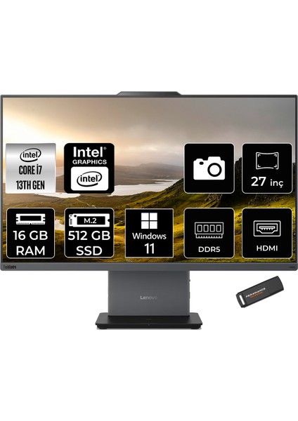 Thinkcentre Neo 50A Gen 5 Intel Core I7 13620H 16GB 512GB SSD 27" Fhd Windows 11 Pro All In One Bilgisayar & Per4 USB Bellek 12SA000RTRP387