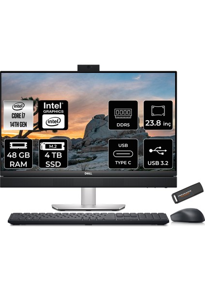 Optiplex 7420 Plus Intel Core I7 14700 48GB 4tb SSD 23.8" Fhd Fdos All In One Bilgisayar & Per4 USB Bellek N005O7420AIOP330