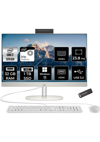Proone 240 G10 Intel Core I7 1355U 32GB 1tb SSD 23.8" Fhd Windows 11 Pro All In One Bilgisayar & Per4 USB Bellek A1JY8ESPN428