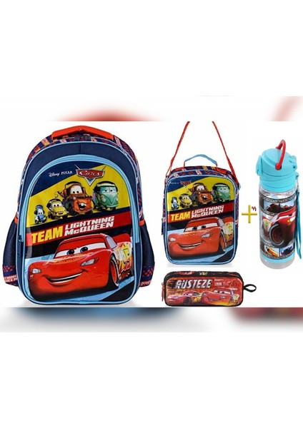 Cars Okul Çantası , Beslenme Çantası , Kalem Çantası - Lisanslı Suluk&Matara Kalemlik Hediye