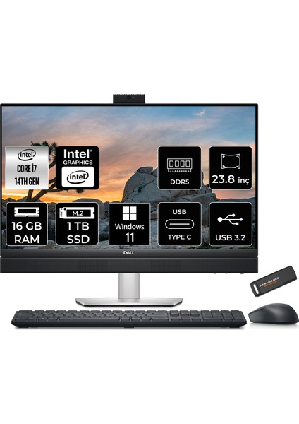 Optiplex 7420 Plus Intel Core I7 14700 16GB 1tb SSD 23.8" Fhd Windows 11 Pro All In One Bilgisayar & Per4 USB Bellek N005O7420AIOP388