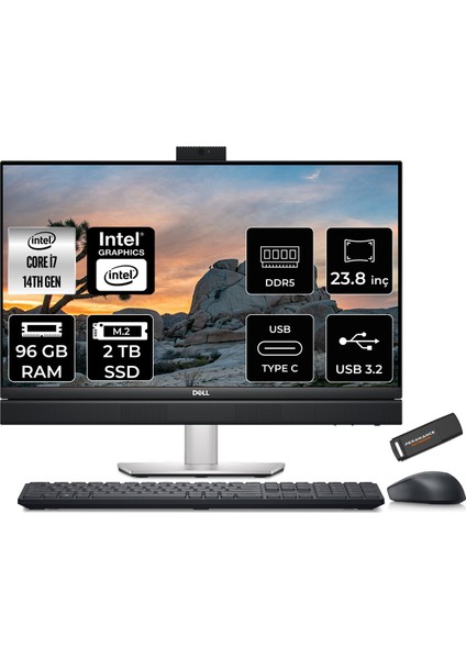 Optiplex 7420 Plus Intel Core I7 14700 96GB 2tb SSD 23.8" Fhd Fdos All In One Bilgisayar & Per4 USB Bellek N005O7420AIOP339