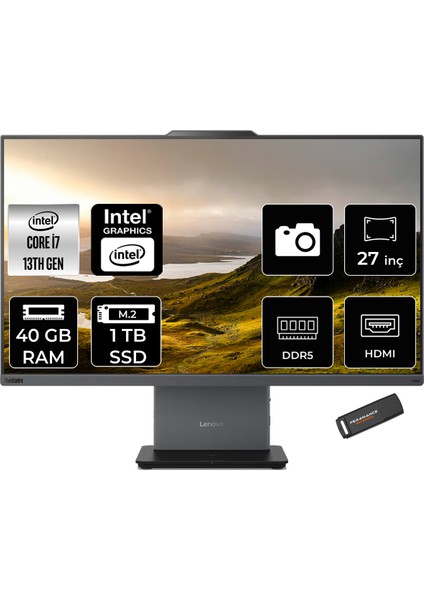 Thinkcentre Neo 50A Gen 5 Intel Core I7 13620H 40GB 1tb SSD 27" Fhd Fdos All In One Bilgisayar & Per4 USB Bellek 12SA000RTRP323
