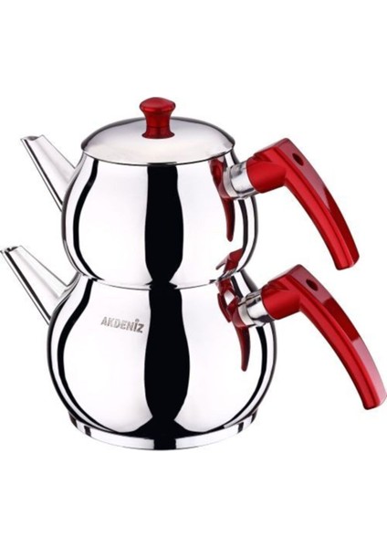 Kırmızı Bakalit Kulp Çaydanlık, 2.85 lt, Kendinden Süzgeçli, Paslanmaz Çelik