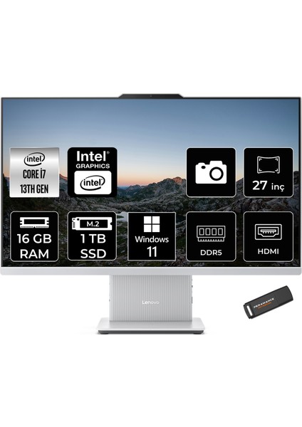 Ideacentre 24IRH9 Intel Core I7 13620H 16GB 1tb SSD 27" Fhd Windows 11 Pro All In One Bilgisayar & Per4 USB Bellek F0HM004JTRP388