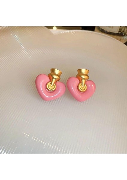 Çelik Pembe Kalp Küpe