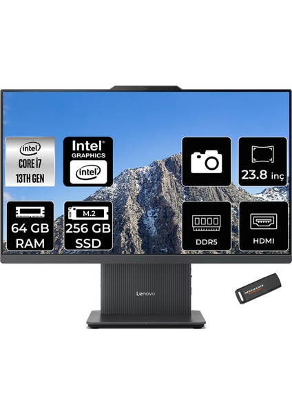 Ideacentre 24IRH9 Intel Core I7 13620H 64GB 256GB SSD 23.8" Fhd Fdos All In One Bilgisayar & Per4 USB Bellek F0HN00EATRP331