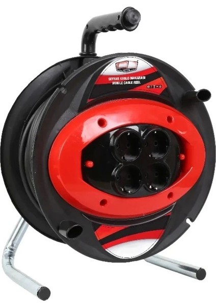 20 mt Makaralı 4 Lü Elektrik Uzatma Priz 3 x 2,5 mm Siyah
