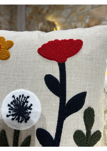 1 Adet Püsküllü Punch Kırlent Kılıfı 43 x 43 cm Yastık Kılıfı Fermuarlı Papatya modelleri