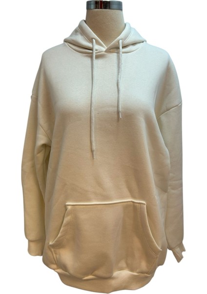 Kapşonlu Önden Cepli Beyaz Renk 3 Ip Hoodie Sweatshirt