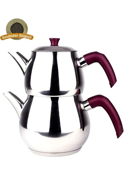 Damla Soft büyük çaydanlık, şık ve kullanışlı 3L bej çelik mutfak gereci