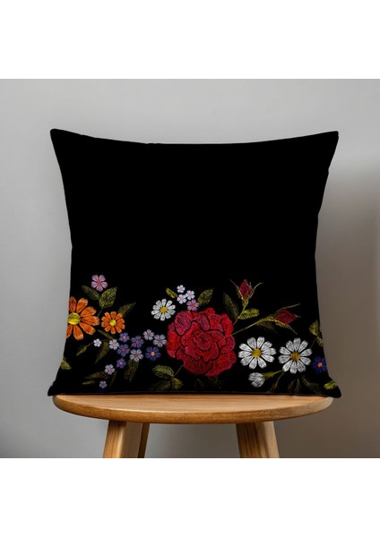 Çift Taraflı Dijital Baskı Kırlent Kılıfı Nakış Görünümlü Çiçek Desenli fiyatları