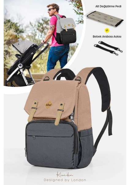 Coolbag Anne Bebek Çantası -Bebek Bakım Çantası Termal Gözlü Su Geçirmez Anne Çanta - Somon Antrasi