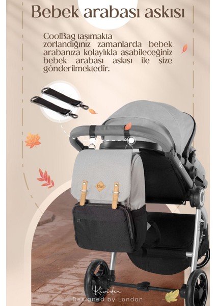 Coolbag Anne Bebek Çantası -Bebek Bakım Çantası Termal Gözlü Su Geçirmez Anne Çanta - Somon Antrasi