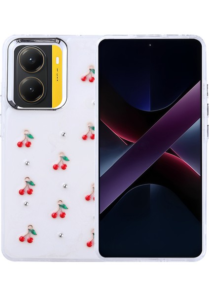 Poco X7 Pro Kılıf Airbag Tasarımlı Simli Şeffaf Mryn Kutup Kapak - Kiraz