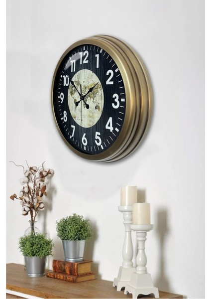 40 cm Metal Düz Rakam Dünya Haritası Kadranlı Modern Dekoratif Lüks Duvar Saati modelleri