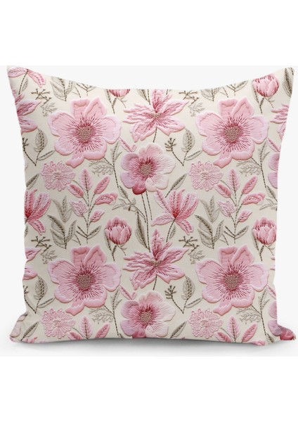 Çift Taraflı Dijital Baskı Kırlent Kılıfı Nakış Görünümlü Çiçek Desenli