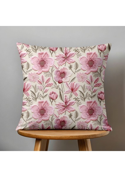 Çift Taraflı Dijital Baskı Kırlent Kılıfı Nakış Görünümlü Çiçek Desenli fiyatları