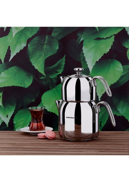 Şık 2.9 lt Paslanmaz Çelik Çaydanlık Takımı, Bordo Renk, Dayanıklı ve Estetik Tasarım