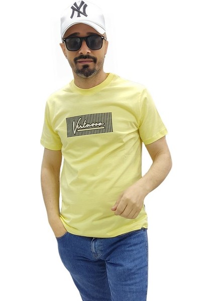 Erkek Bisiklet Yaka Silim Fit Yazı Kabartmalı %100 Pamuk T-Shirt