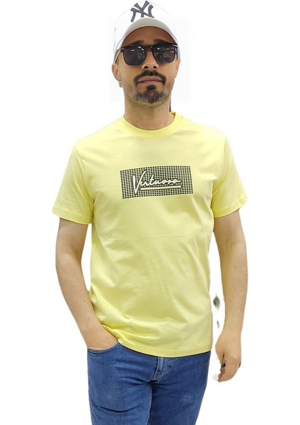 Erkek Bisiklet Yaka Silim Fit Yazı Kabartmalı %100 Pamuk T-Shirt fırsatları