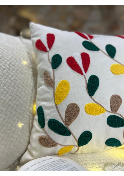 1 Adet Punch Kırlent Kılıfı Çiçek Desenli - Punch Yastık Kılıfı Beyaz Gri 43 x 43 Fermuarlı fiyatları