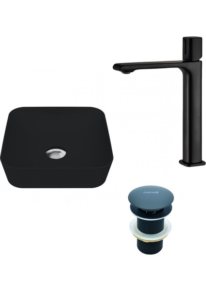 Ultra Tezgah Üstü Lavabo ve Alfa Çanak Armatür Seti Kömür Karası