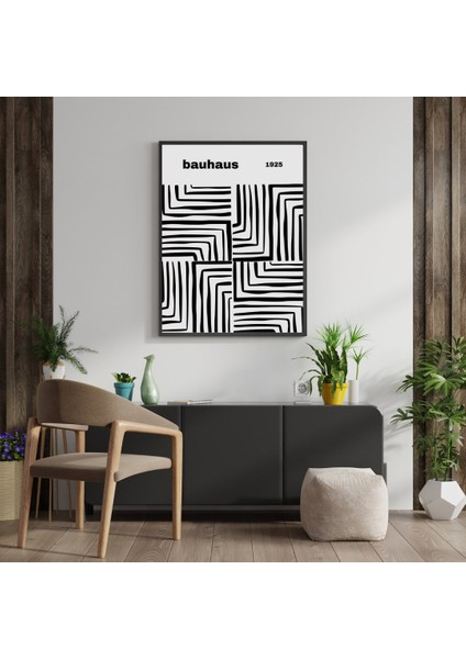 Bauhaus Siyah Çizgiler Duvar Tablosu Çerçeveli 2'li Set