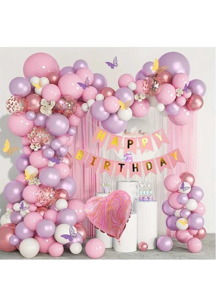 Pembe Happy Bırthday Balon Set