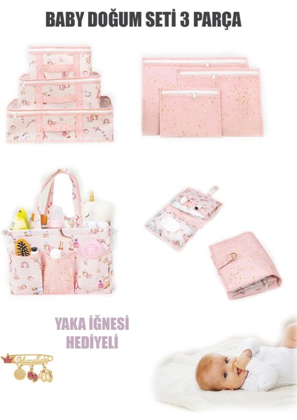 Baby Doğum Çantası Çok Kullanışlı Düzenleyici Set 3 Parça Yaka Iğnesi Hediyeli