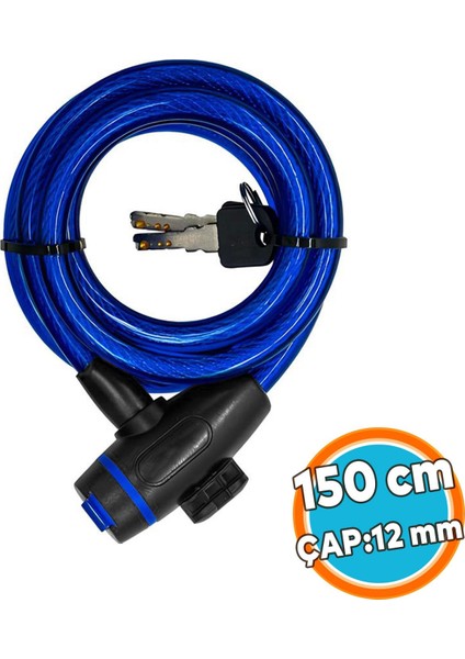 Bisiklet Kilit 150 Cm Motosiklet Halat Zincir Çelik Kilit Çap 12 Mm Ø Hırsız Önleme Güvenlik 1 Adet