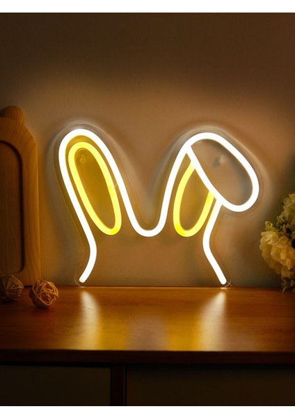 Neon LED Dekoratif Aydınlatma -Tavşan Kulak, 25X35CM-