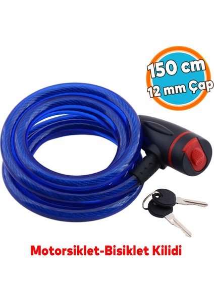 Halat Zincir Kilit 150 Cm Bisiklet Motosiklet Çelik Kilit Çap 12 Mm Ø Hırsız Önleme Güvenlik 1 Adet