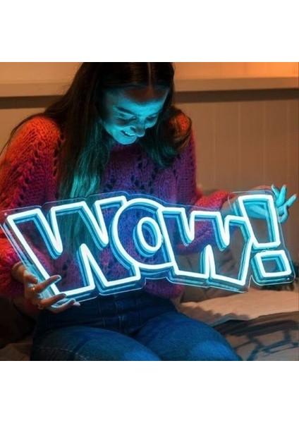 Neon LED Dekoratif Aydınlatma -Wow, 45X17CM-
