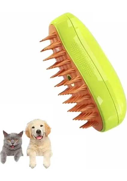 Pet Steamy Brush 3 In 1 Elektrik Sprey Masaj Tarakları Buhar Fırçası Elektrikli Sprey Masajlı Evcil Hayvan Bakım Aracı Tüy Dökücü Sarı (Yurt Dışından)