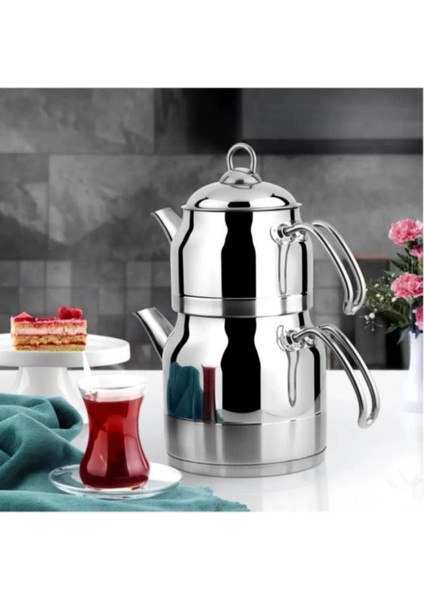 Gri Yonca Belinda Megaboy Çelik Çaydanlık, dayanıklı ve şık tasarım