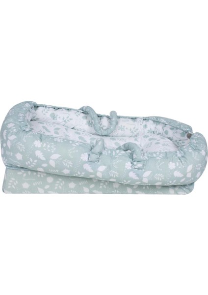 Unisex Yeşil Yaprak Desen Anne Yanı Bebek Yatağı ART-273