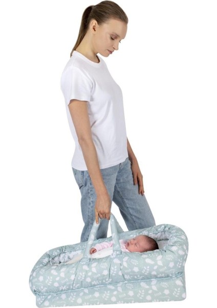 Unisex Yeşil Yaprak Desen Anne Yanı Bebek Yatağı ART-273 fiyatları