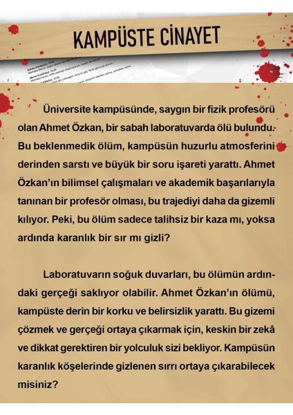 Dedektif Vaka Çözme Oyunu Kampüste Cinayet Prof. Dr. Ahmet Özkan Davası fiyatları